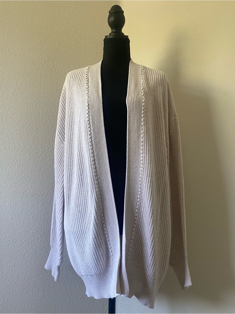 bp Open-Front Cream Ribbed Cardigan